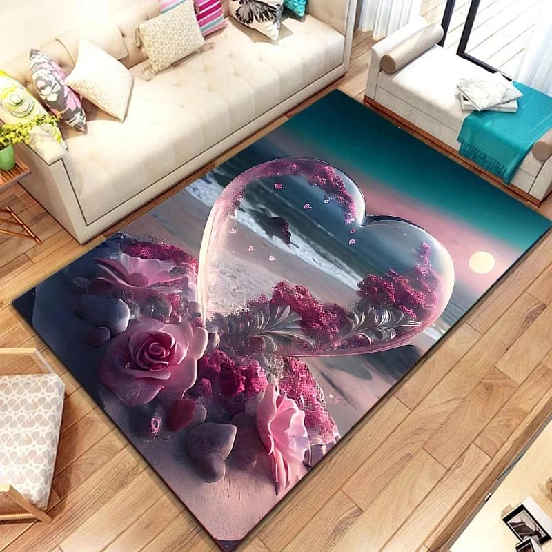 Crystal Love Pattern Carpet Romantic Theme Beach Floor Mat Soft Area Rug for Living Room Sofa Bedroom Non-slip Creative Doormat