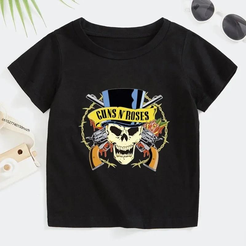 Rock Gun N Rose T-Shirt Summer Kids Fashion Music Short Sleeve Soft Top Comfortable Teenage Clothing for Boys Girls Punk Shirt