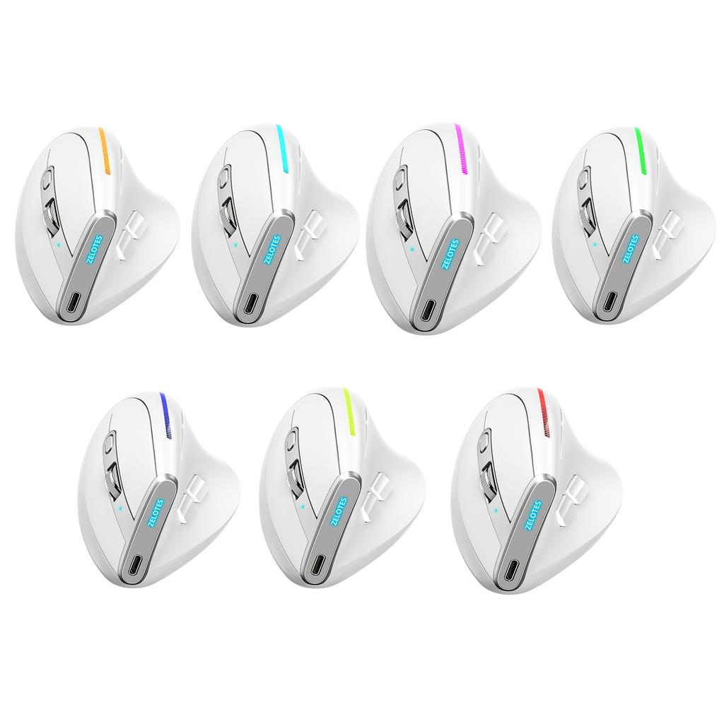 ZELOTES F-36 Drahtlose vertikale 2,4-G-Bluetooth-Maus, Vollfarblicht, 8 Tasten, Programmierung mit fünf DPI