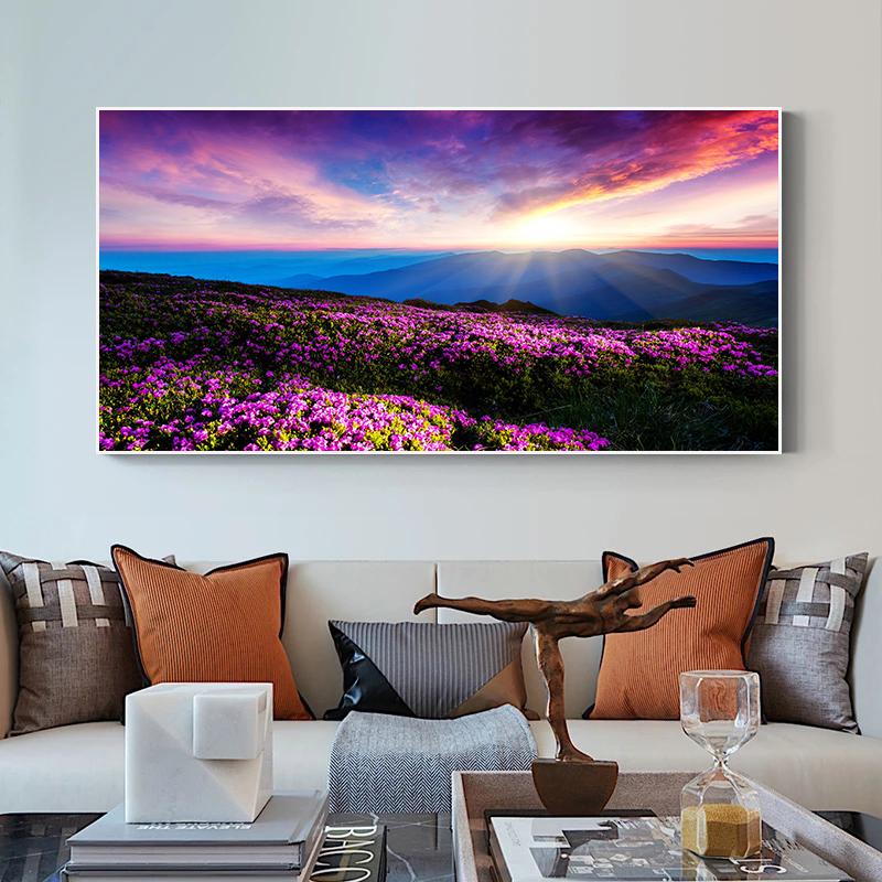 

Первые лучи утреннего солнца на горном пейзаже, печать на холсте, постеры и принты, холст, картина, украшение для дома, без рамки 20*40cm