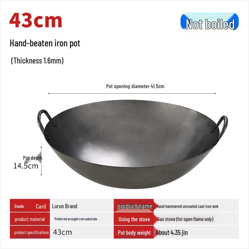40cm Double-Handle Cast Iron Stir-Fry Pan with Pointed Bottom, No Coating Default