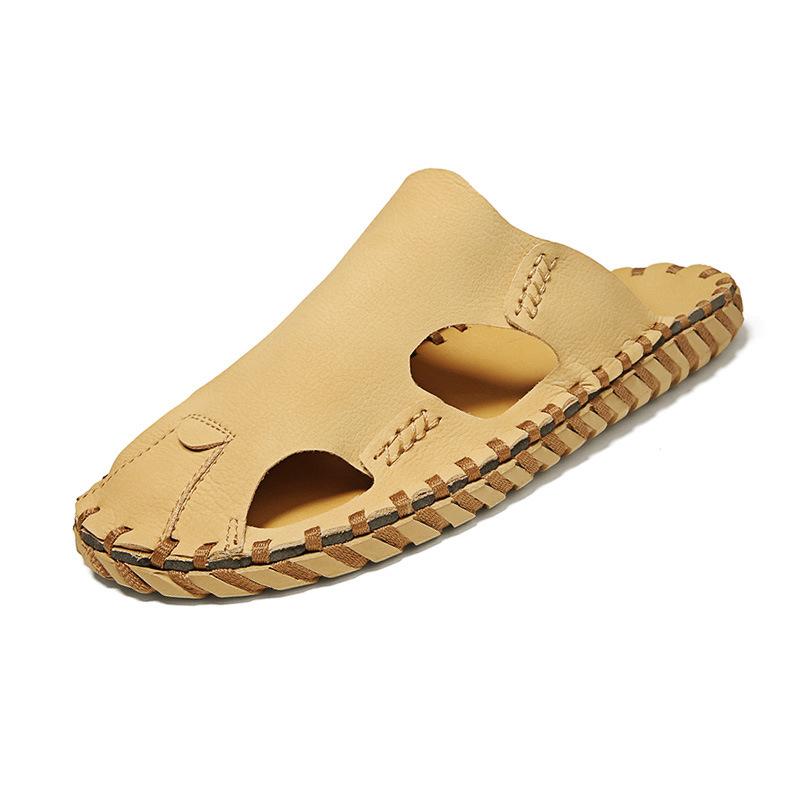 Baotou Slippers Men's Summer Wear Beach Sandals Leather Non-slip One-pedal Lazy Without Heel Half Slippers