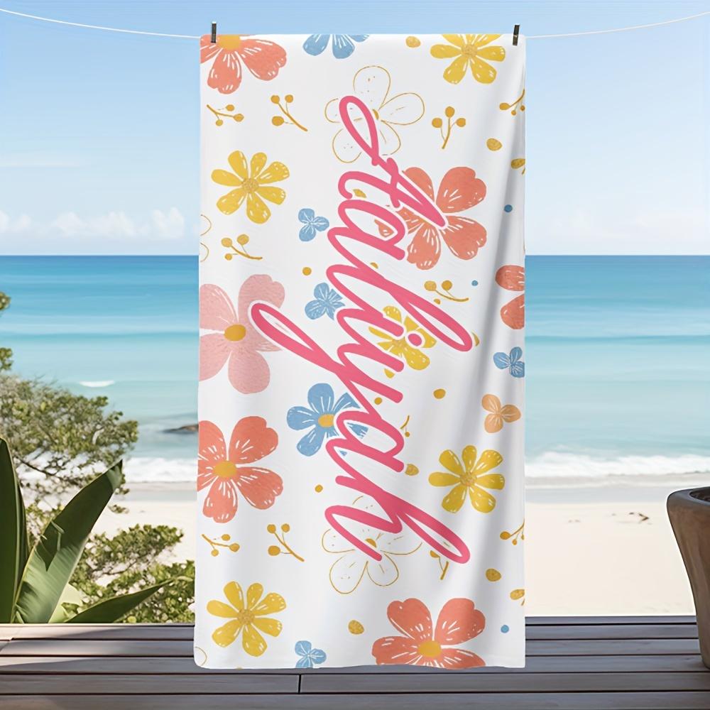 Custom Floral Beach Towel Personalized Name Colorful Flower Microfiber Bath Towels Soft Quick Dry Swimming Pool Lounger