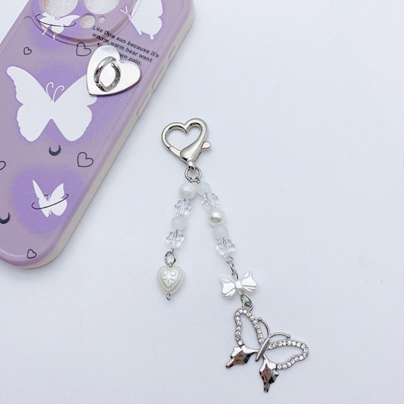 Fashion Star Bowknot Butterfly Hanging Pendant Sweet Phone Strap Bag Decoration Portable Hanging Lanyard for Girls Women
