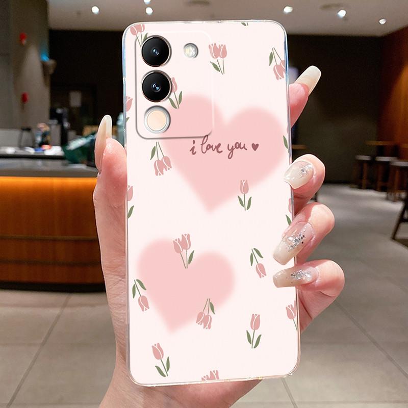Phone Case For Vivo V29e V27e 5G Slim Soft TPU Cover Clear Silicone Aesthetic Luxury Fashion Butterfly Flowers New Design Case
