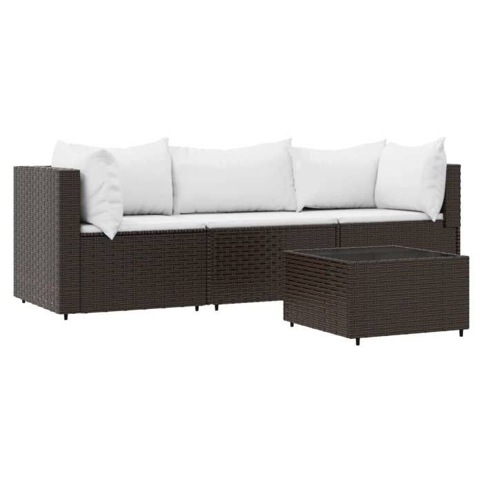 VidaXL Salon de jardin 4 pcs avec coussins Marron Résine tressée, ensemble de salon d'extérieur, ensemble de mobilier 319751