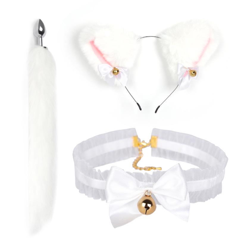Cat Tail Bell Headband, Anal Plug, Nipple Clamps Flirting Set