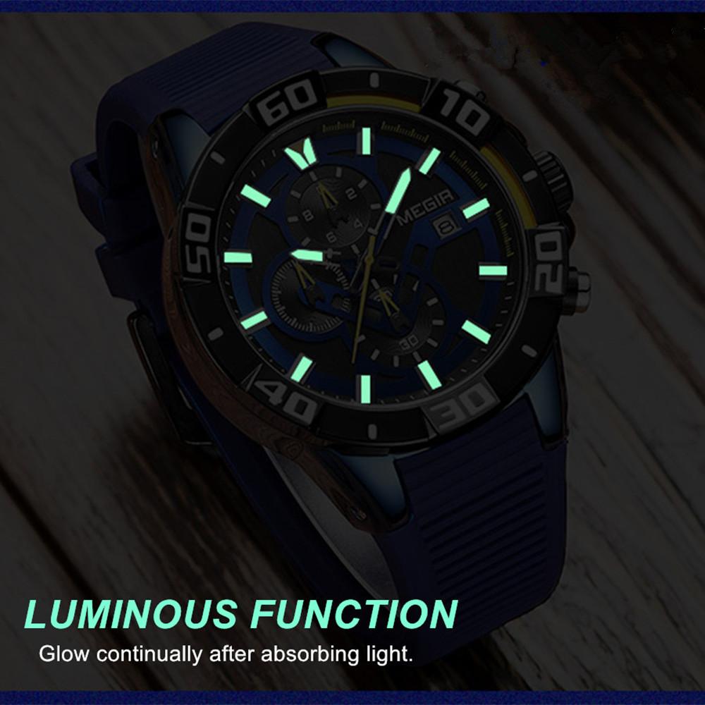 Neue MEGIR Chronograph Sportuhr Männer Großes Zifferblatt Wasserdicht Militär Quarz-armbanduhr Mann mit Silikonband Drop Shipping