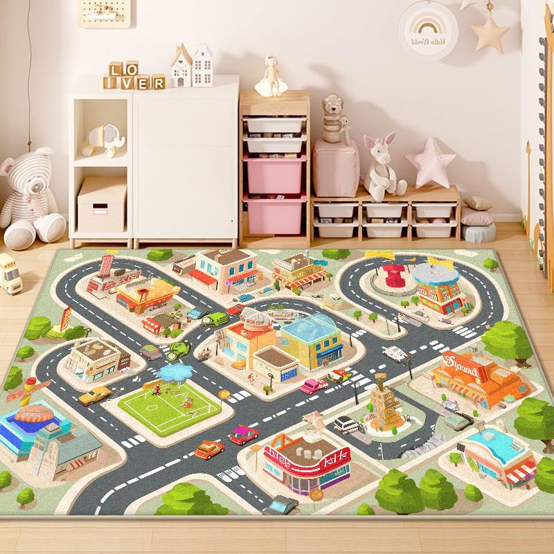 

Children Traffic Road Play Living Room Carpet Decoration Home Non-slip Soft Rug Bedroom Bedside Foldable Plush Floor Mat Tatami 60x90cm
