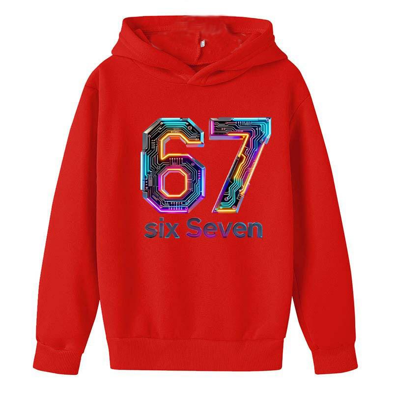 Felpa con Cappuccio per Bambini Divertente Stampa 67 Foderata in Pile Ragazzi Casual Sportiva Felpa con Cappuccio Top