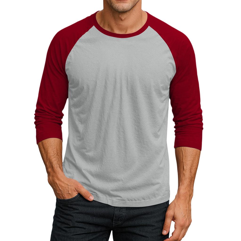 Men's Round Neck Contrast Color Raglan Three-quarter Sleeve Top T-shirt