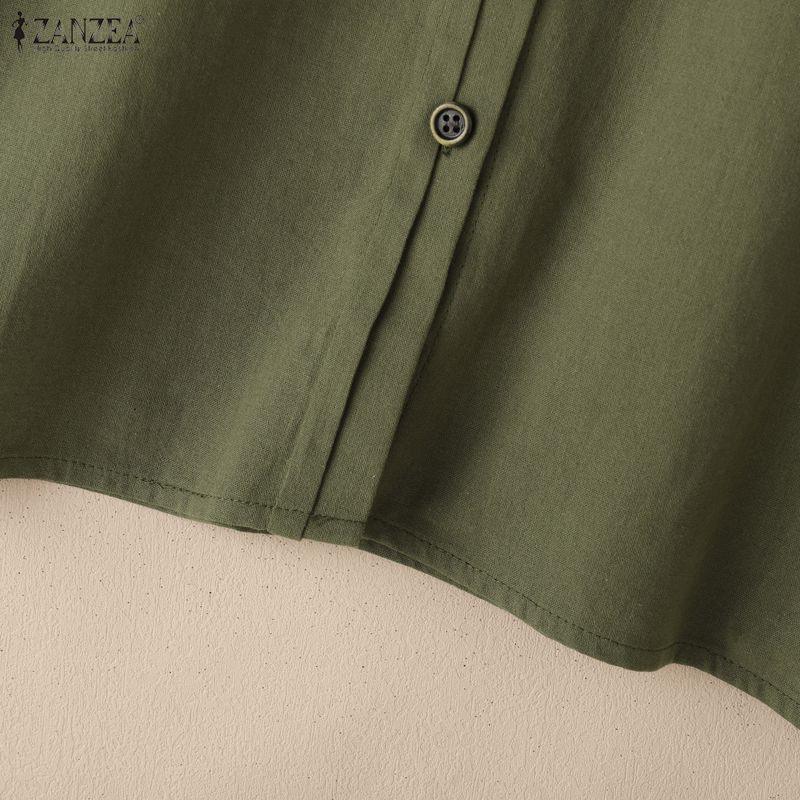 ZANZEA Lässige Damenbluse mit Rundhalsausschnitt und 3/4-Ärmeln, lockere Baumwollbluse