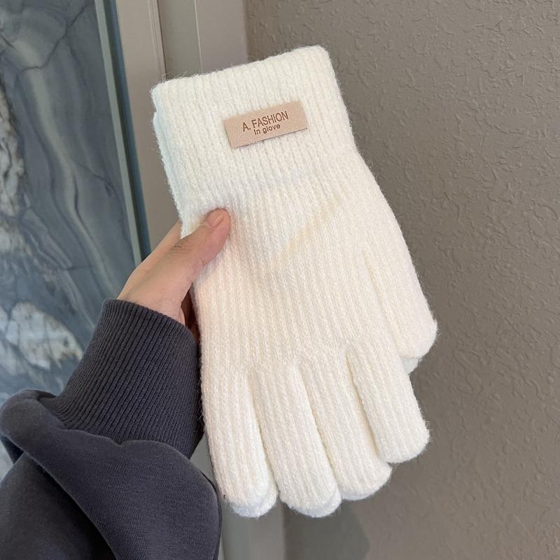 

Однотонные вязаные шерстяные перчатки, зимние мужские и женские парные, утолщенные теплые и холодостойкие, студенты могут кататься на улице one size fits all белый