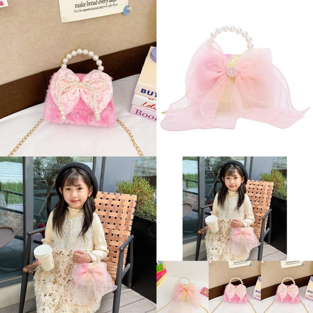 Charming Pink Bowknot Mini Shoulder Bag For Kids With Pearl Handle Ideal For Daily Use