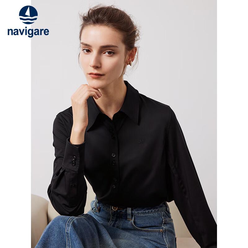 Navigare Women's Solid Long Sleeve Point Collar Shirt