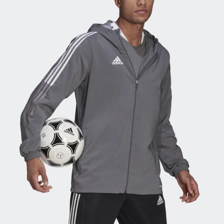 Adidas Side Stripe Logo Print Hooded Jacket Men Jackets Grey GP4964