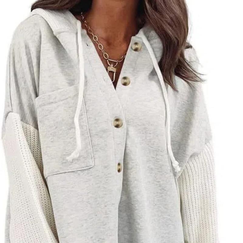 

Женская свободная толстовка с капюшоном на пуговицах, свитер с длинными рукавами и шнурком, повседневная свободная толстовка, удобная и стильная многослойная вещь S серый