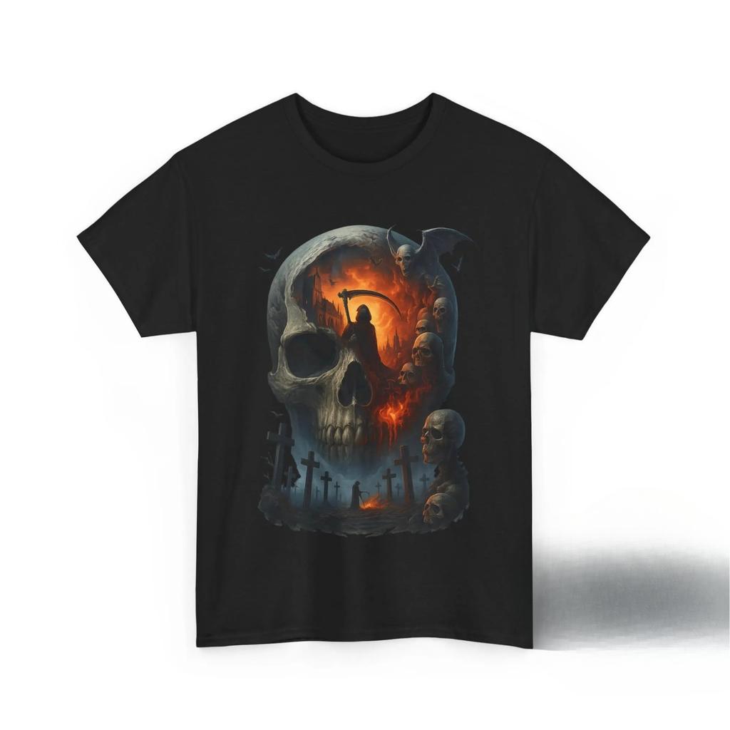 Grim Reaper Skull T-Shirt Gothic Horror Tee Dark Fantasy Occult Shirt Metal Rock Clothing Halloween Spooky Streetwear