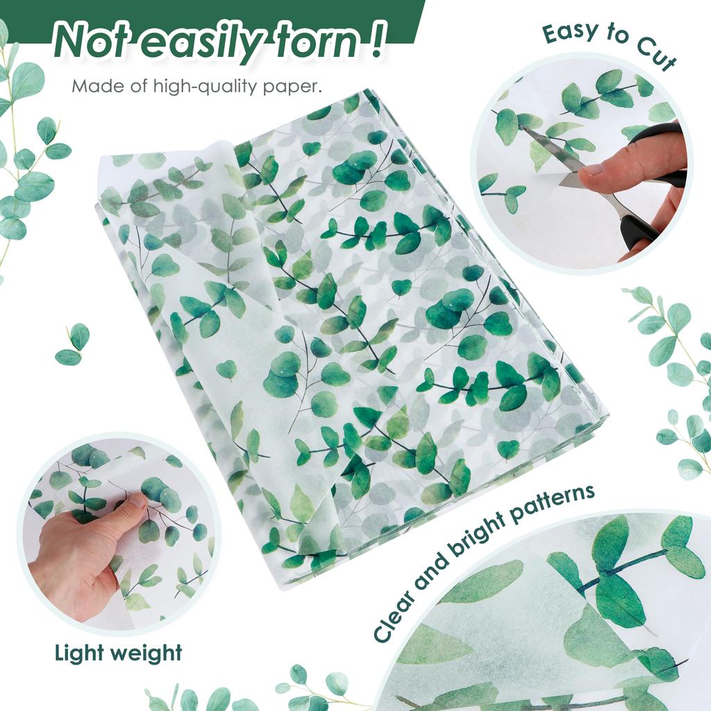 100Pcs Green Leaves Tissue Paper 20x14in Botanical Printed Leaf Wrapping Paper for Wrapping Gifts Birthday Festival Craft Papers