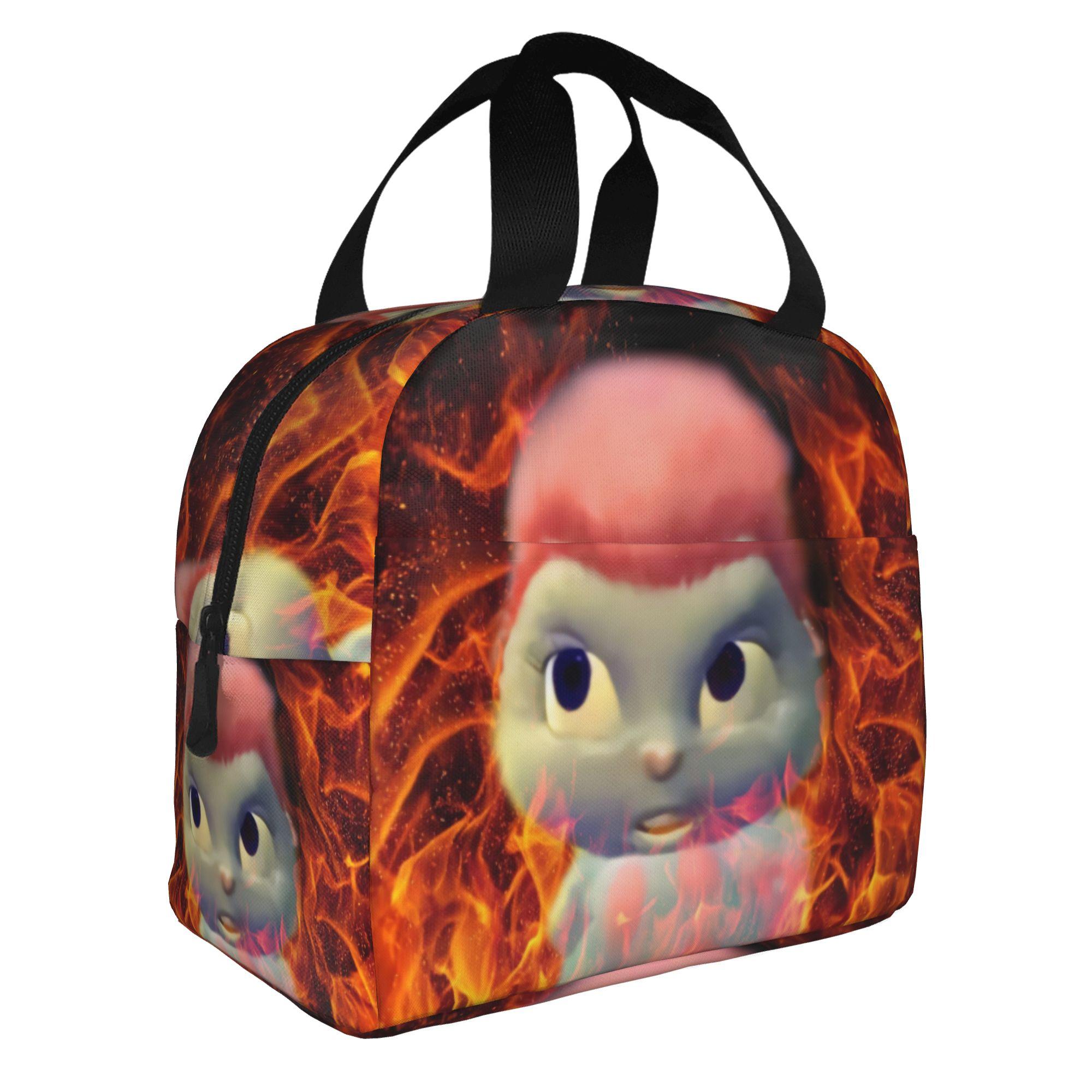 Oo Yeah Bibble Meme Red Flames Lunch Bag Women Fantasy Cooler Warm Insulated Lunch Boxes for School One Size