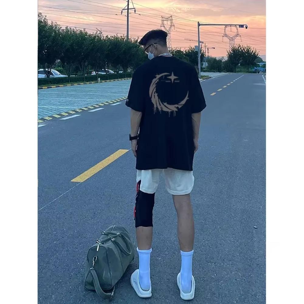 Camiseta de calle deportiva informal de alta calidad con estampado de algodón 100% con letras en inglés para hombre de peso pesado a la moda de verano