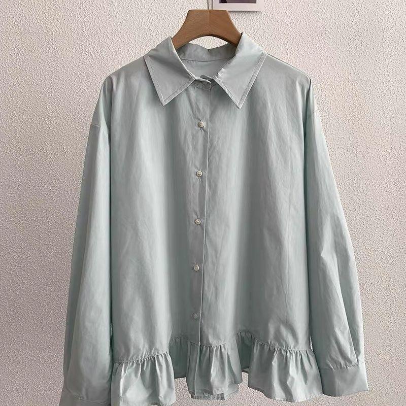 2026 Spring Stylish Loose-Fit Cotton Ruffle Patchwork Long Sleeve Doll Top for Women