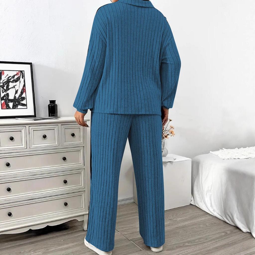 TUME Plus Size Ribbed Hoodie & Wide Leg Pants - Women's Autumn/Winter Casual Fashion Two-Piece Set