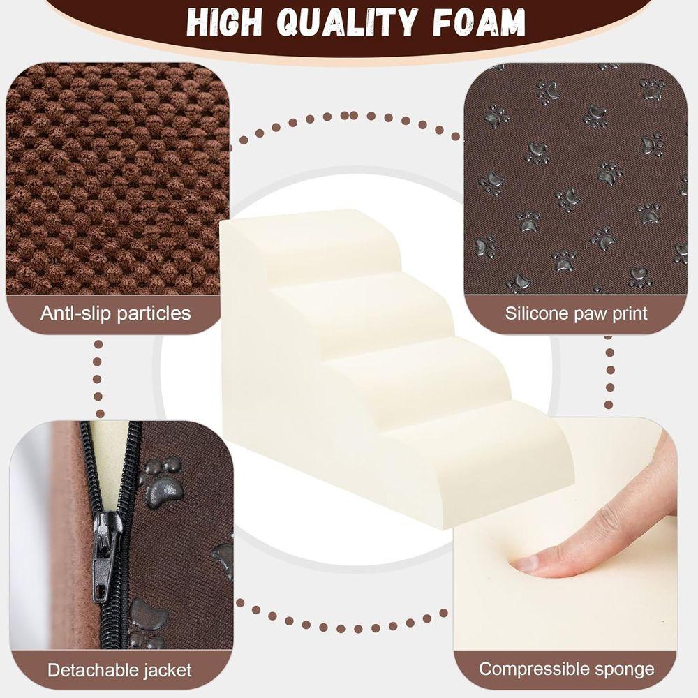 Pet Stairs for Small Dogs - High-Density Foam Steps, Wide Non-Slip Dog Ramp for Beds, Couches, Ideal for Injured or Elderly Dogs