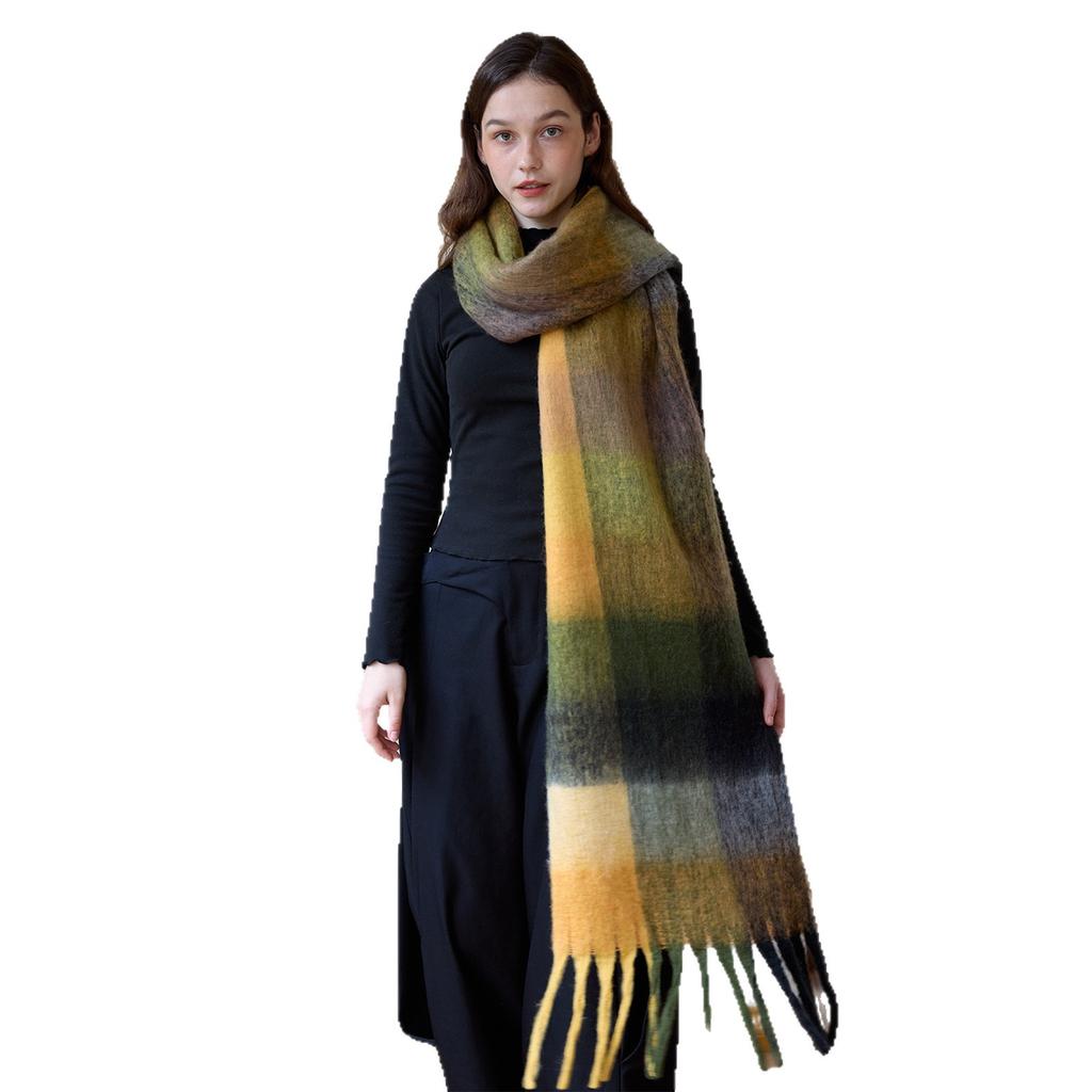 Imitation cashmere plaid scarf women's winter thickened simple warm black and white classic fringed scarf shawl