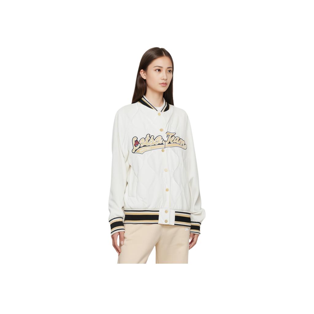 Li Ning X Disney Kollaboration Pixar Erdbeerbär Serie Buchstabenstreifen Einreihige Lässige Kurze Baumwolljacke Damenjacken Off-White AJMU122-1