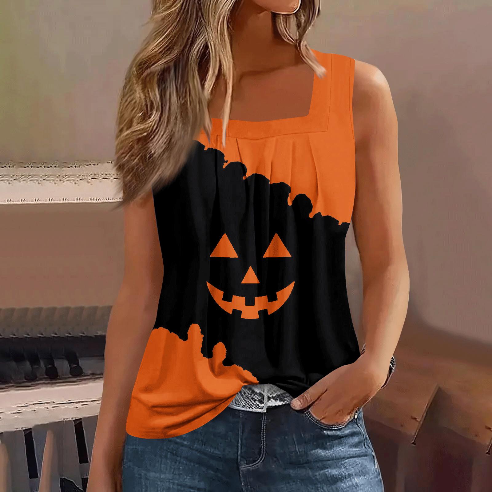 

Женская плиссированная футболка без рукавов с квадратным воротником и принтом XXL