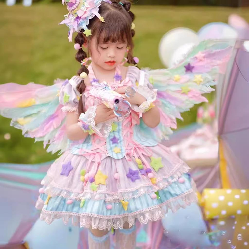 Vestido de Baile Lolita de Verano sin Espalda Niñas Niños Princesa Raya Ropa Infantil Lazo