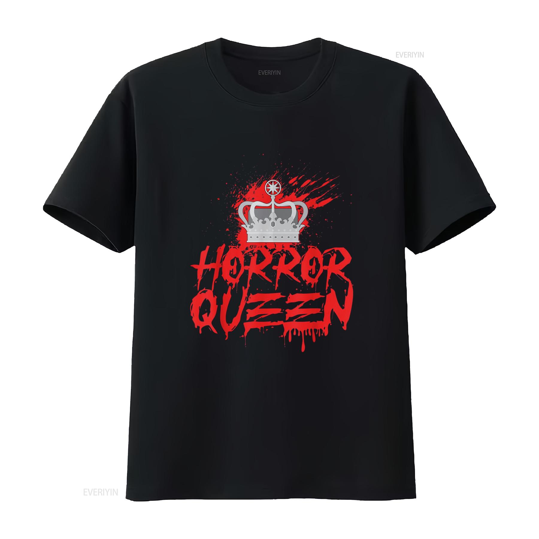 

Scary Horror Movie Blood Crown Queen T Shirt vintage Washed Comfortable Top For Everyday Wear Breathable Stylish Slightly 4XL
