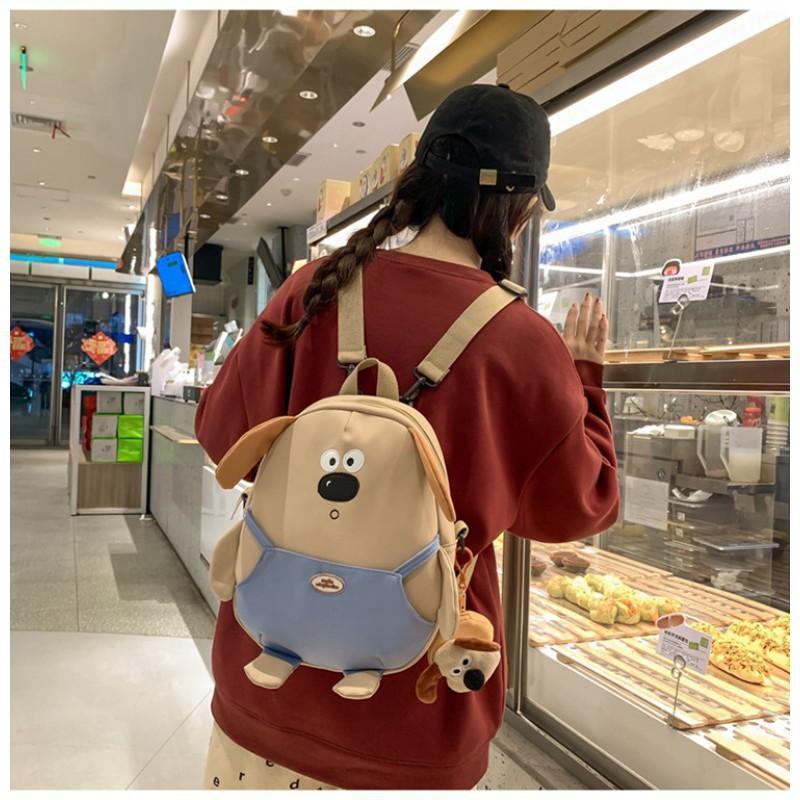 Japanese Ins Cute Puppy Backpack Women's Large-capacity Cartoon Funny Canvas Cross-body Bag Soft Student Schoolbag