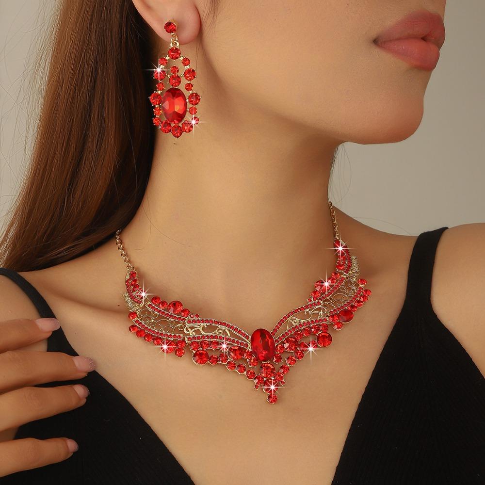 Inlay Rhinestone Necklace Earring Set Fashion Clavicle Chain Jewelry Set  Banquet