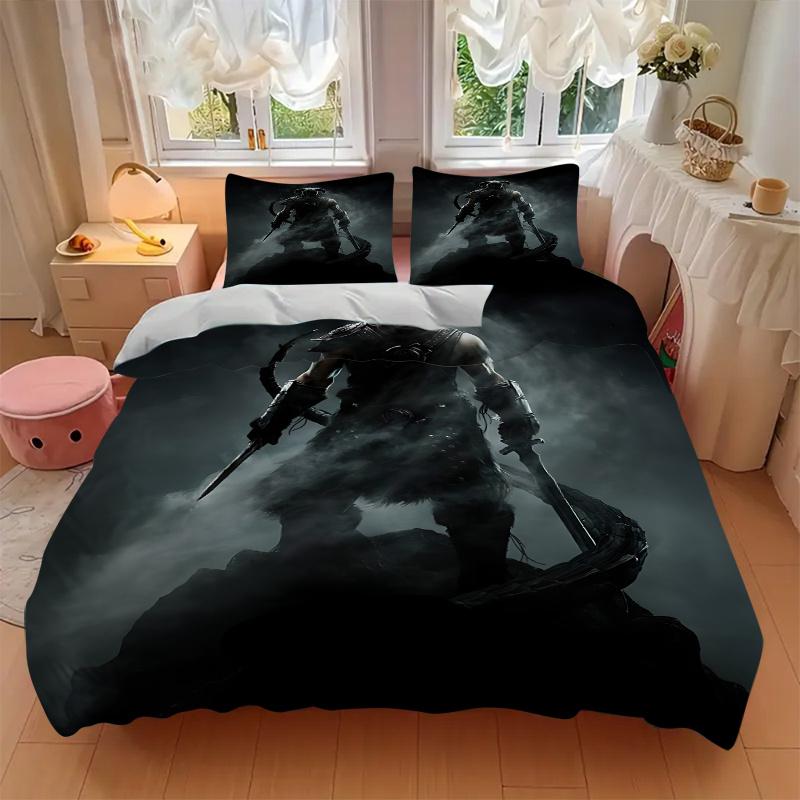 3pcs Dark Warrior Fantasy Art Print Home Decor Bedding Set-Universal Three-Piece Suit for Bedroom, Guest Room, Living Room, Hotel-Perfect Gi