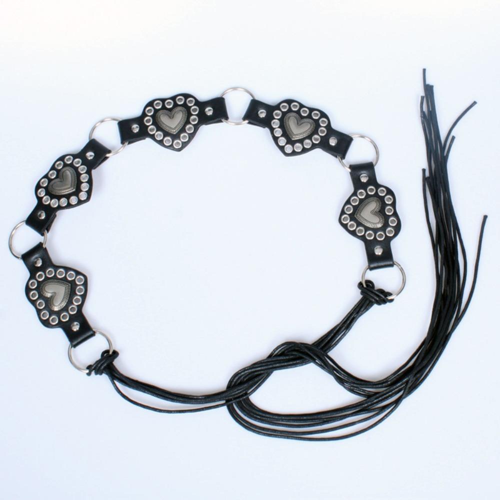 

Кожаный ремень с заклепками в виде сердечек, винтажный панк, модный бохо-ремень, женский чёрный