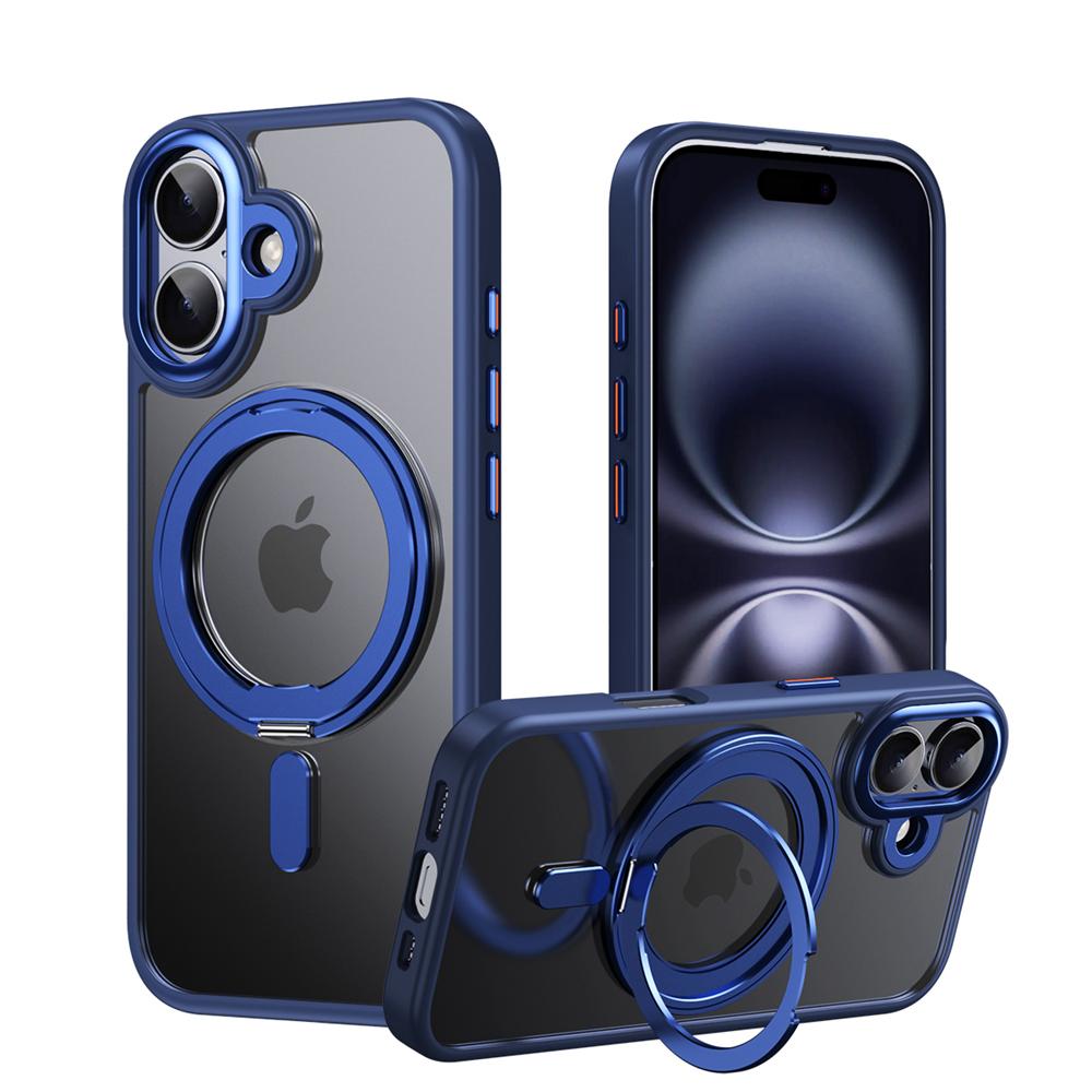 KEYSION Shockproof Transparent Matte Case for MagSafe for iPhone 17 17 Air 360° Magnetic Ring Stand Wireless Charging Phone Back Cover