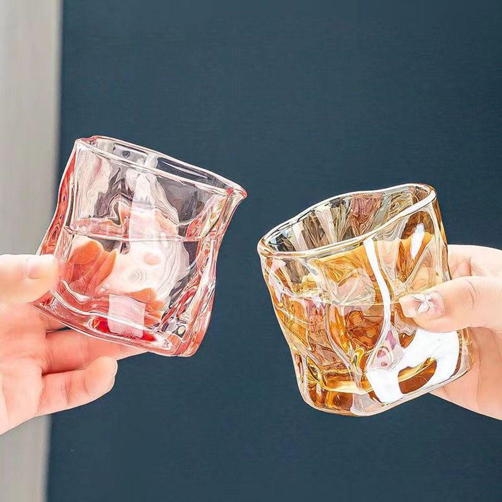 6Pcs Comfortable Grip Irregular Cup 200ML Cocktail Drinking Glasses Creative Whisky Glass Cup  Bar