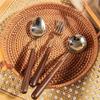 Cutlery Set with Walnut Wood Handle, Steak Knife Fork Spoon, Durable Thick Flatware for Steak, Dessert, Western Style Tableware