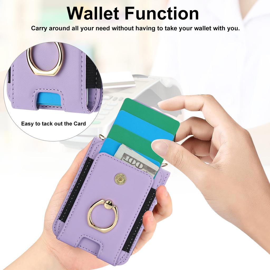 Ring Holder Bracelet Cards Slot Crossbody Leather Phone Case for Samsung Galaxy Z Flip 7 6 5 4 3 Flip7 FE Lanyard Wallet Cover
