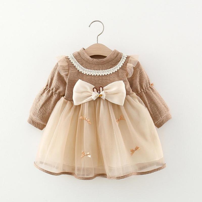 Baby Girls Dress Lolita Bow Patchwork Princess Dress Autumn Children's Dress