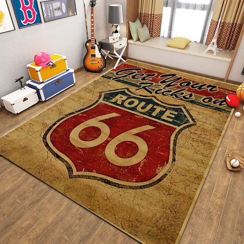 15 Sizes Route 66,Mother Road Sign Pattern Area Rug,Carpet for Home Living Room Bedroom Sofa Doormat Decor,Non-slip Floor Mat