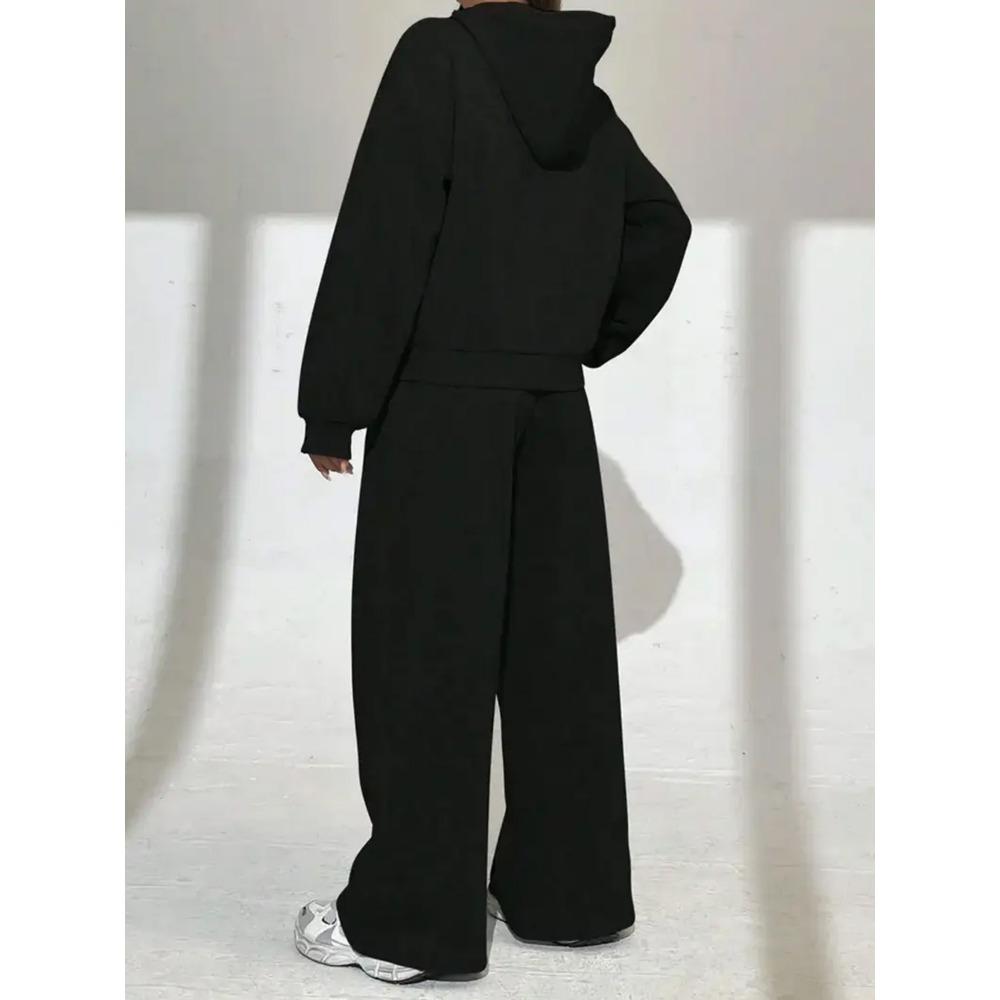 Women's Hoodie and Pants Two Piece Set with Printed Design for Autumn and Winter Wear Paired with Comfortable Hoodies and Wide Leg Pants