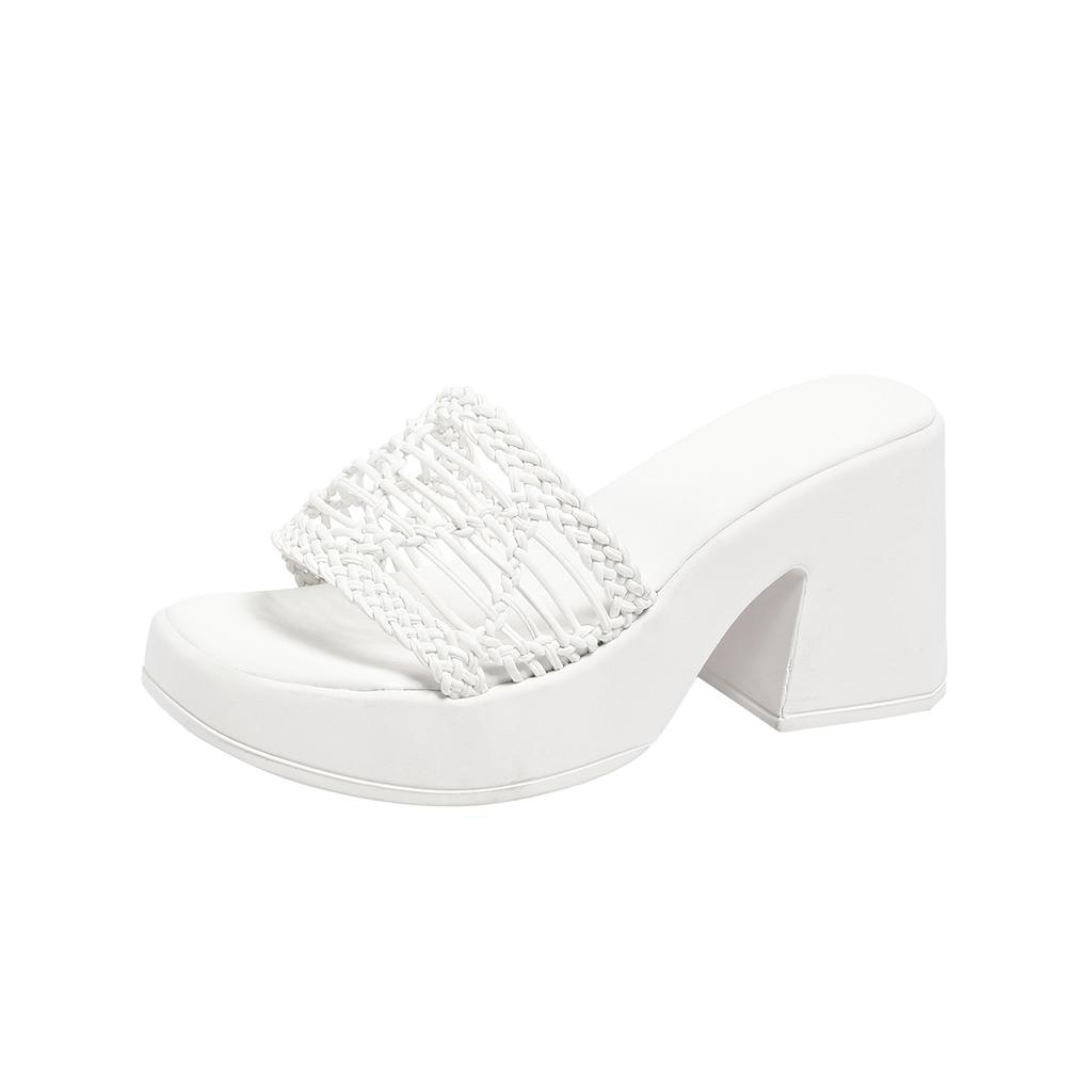 Fashion High -heeled Women's Sandals 2024 Summer New Fashion Versatile Toe Thick Bottom Non -slip Leisure High Heel Tide Sandy Slippers
