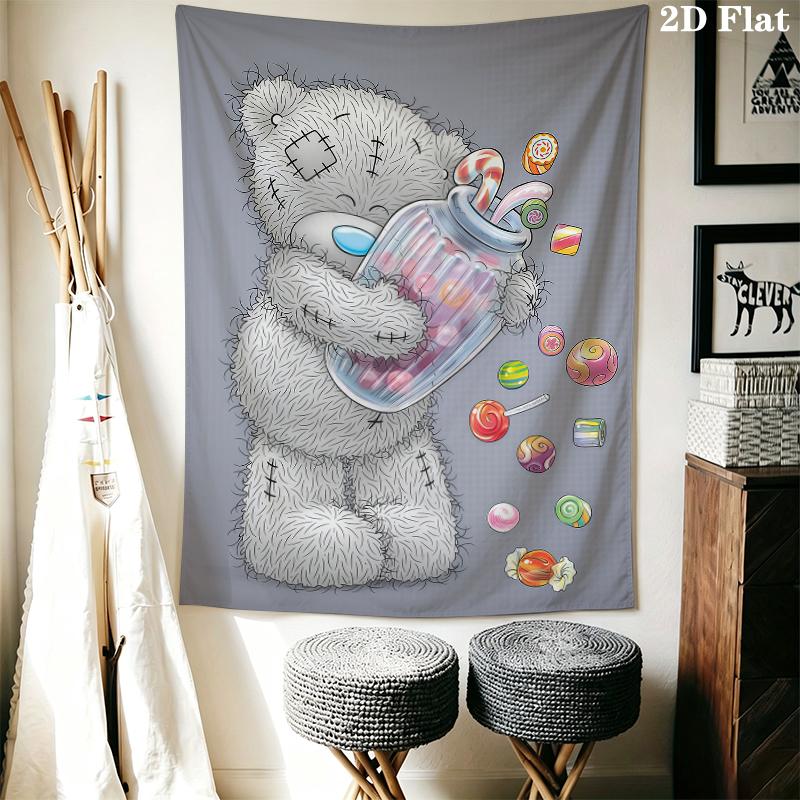 Tatty Teddy Wall Tapestry Aesthetic Wall Hanging Printed Fabric Blanket Decorative Tapestries for Bedroom Living Room Home Decor