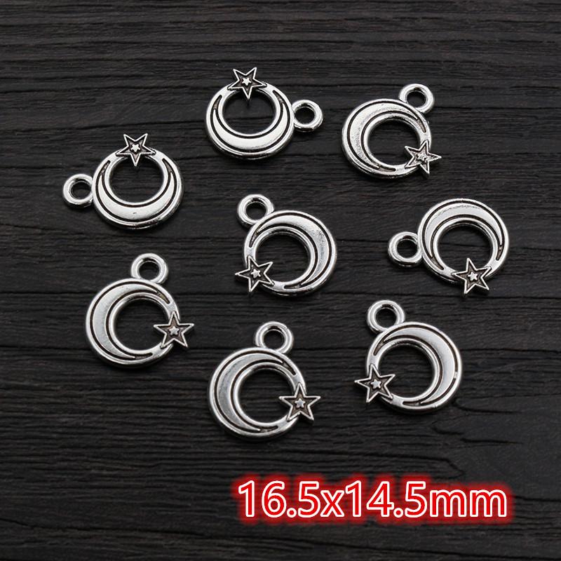 40pcs Antique Silver Plated Moon Heart Small Charms Pendant DIY Handmade Jewelry Findings for Bracelet Necklace Accessories