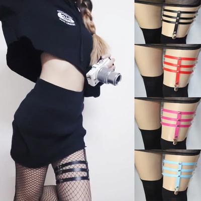 Punk Gothic Three-row Leg Ring Sexy PU Leather Thigh Garter Harajuku Leg Loop  Garters Women Harness Belts Strip Club Party