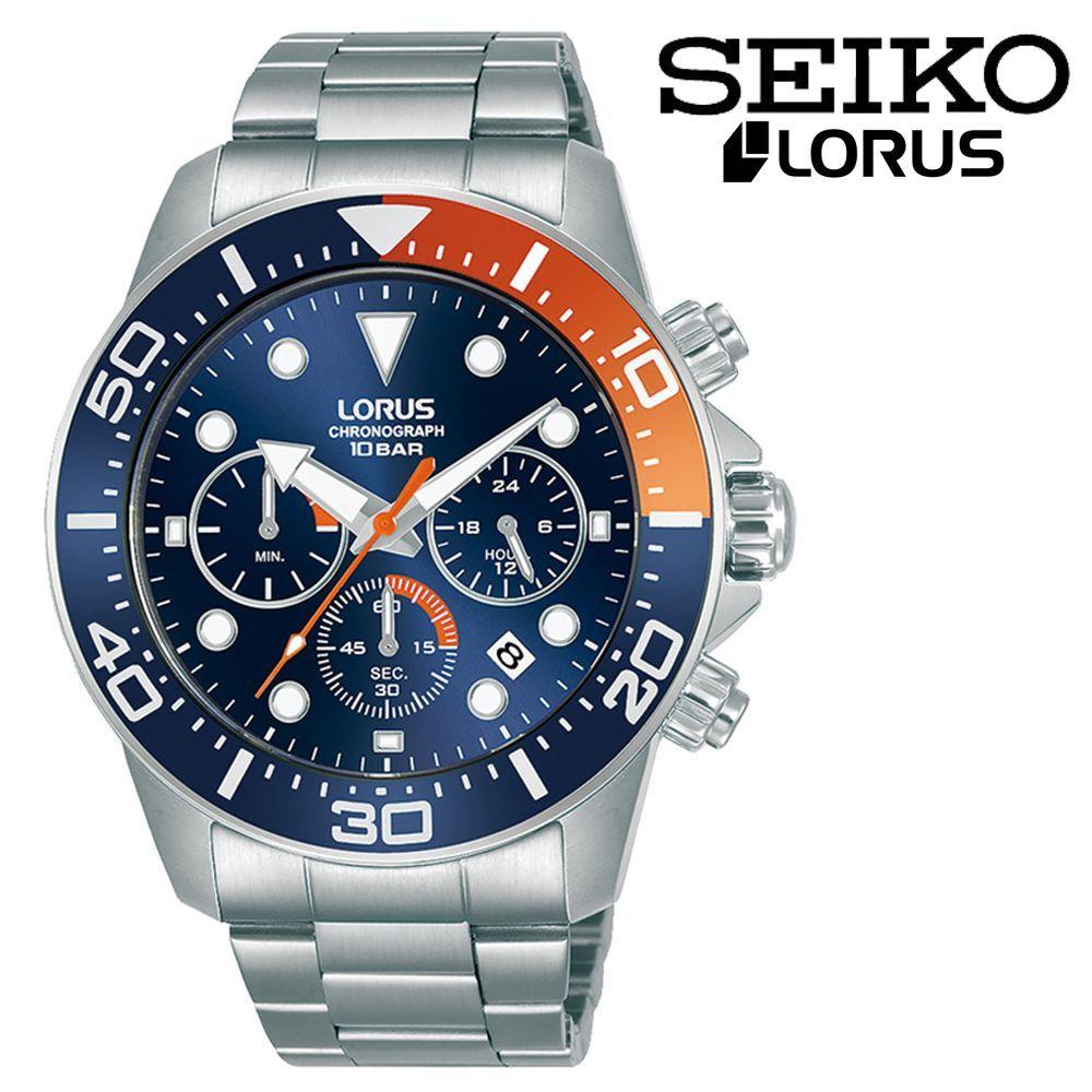 Used SEIKO LORUS Chronograph Quartz Pepsi Dial Dark Blue Sunray Sports Watch Seiko LORUS Chronograph Quartz Watch Date Dark Blue Orange 100m Water
