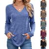 New Casual Ready To Ship Solid Color Loose V-Neck Long Sleeve T-Shirt Top for Women Fall Winter